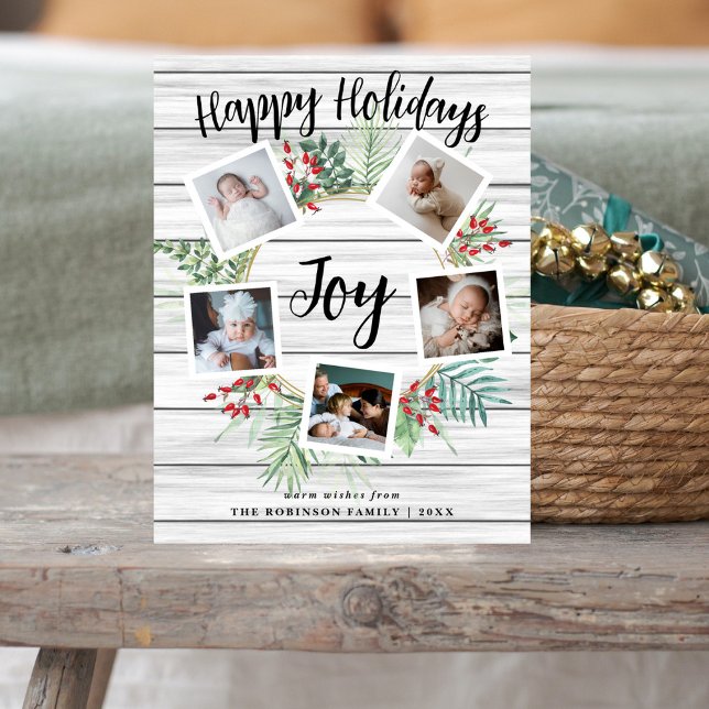 Farmhouse Wreath Photo Collage Christmas Holiday Postcard (Creator Uploaded)