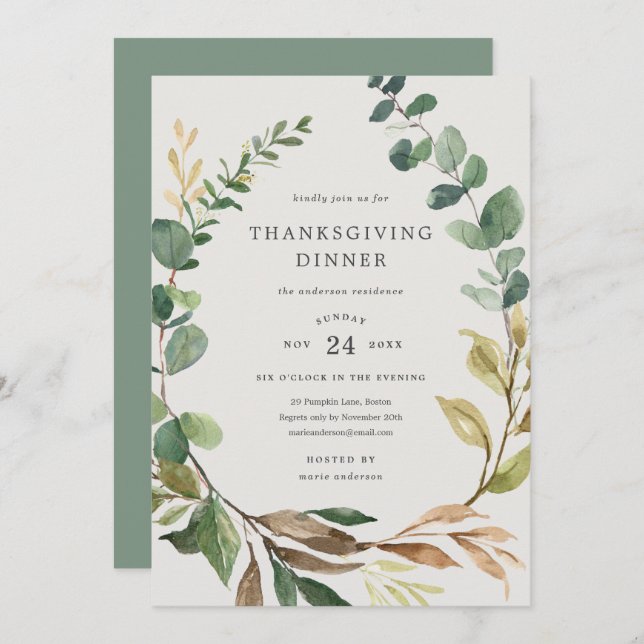 Farmhouse Wreath Thanksgiving Dinner Invitation (Front/Back)