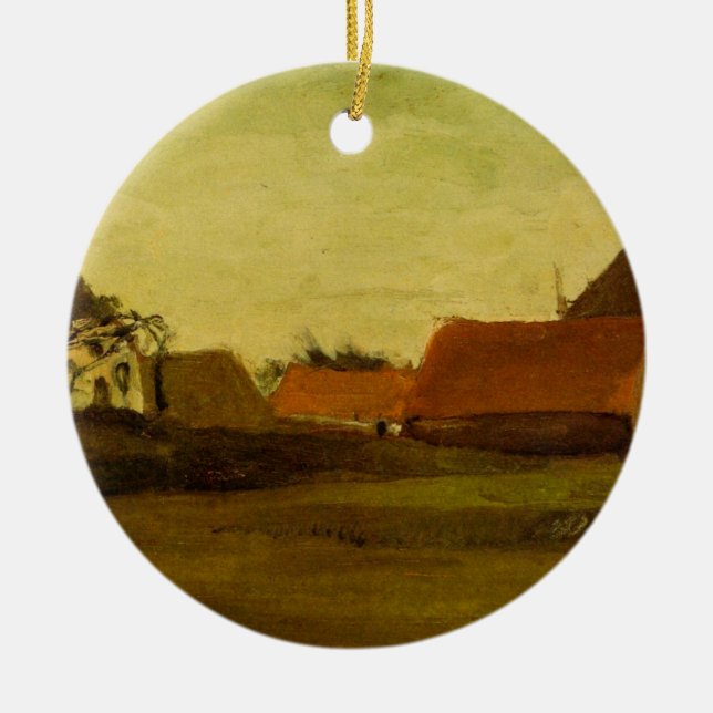 Farmhouses in Loosduinen Hague by Vincent van Gogh Ceramic Tree Decoration (Front)