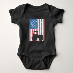Farming Tractor American Flag Patriotic Farmer Baby Bodysuit
