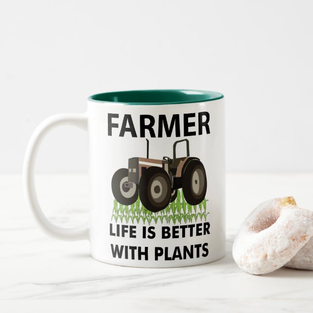 Farming Tractor Field Farmer  Two-Tone Coffee Mug (With Donut)
