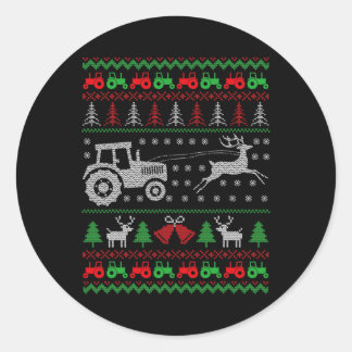 Farming Tractor Reindeer Farm Funny Farmer Ugly Ch Classic Round Sticker