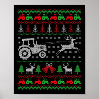 Farming Tractor Reindeer Farm Funny Farmer Ugly Ch Poster