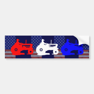 Farming Tractors Red White Blue Bumper Sticker