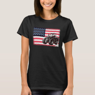 Farming Truck Driver Tractors USA American Flag Fa T-Shirt