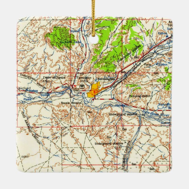 Farmington NM Topo Map Ceramic Ornament (Back)