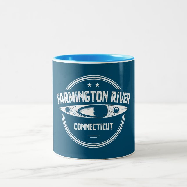 Farmington River Connecticut Kayaking Two-Tone Coffee Mug (Center)