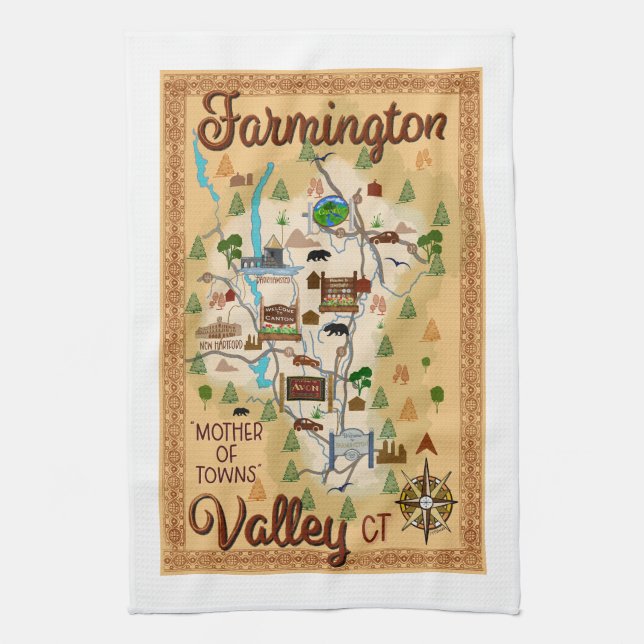 Farmington Valley, Connecticut, Mother of Towns Tea Towel (Vertical)