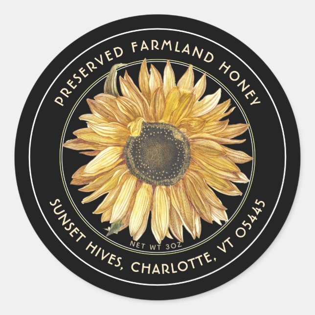 Farmland Black Honey Label with Vintage Sunflower (Front)