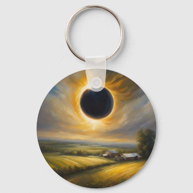 Farmland Solar Eclipse Add Text Custom Event Key Ring (Front)