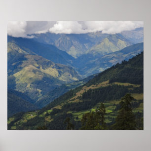Farmlands and village in the Himalayas Poster