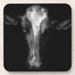 Farms   B&W Cow Head Shot Coaster