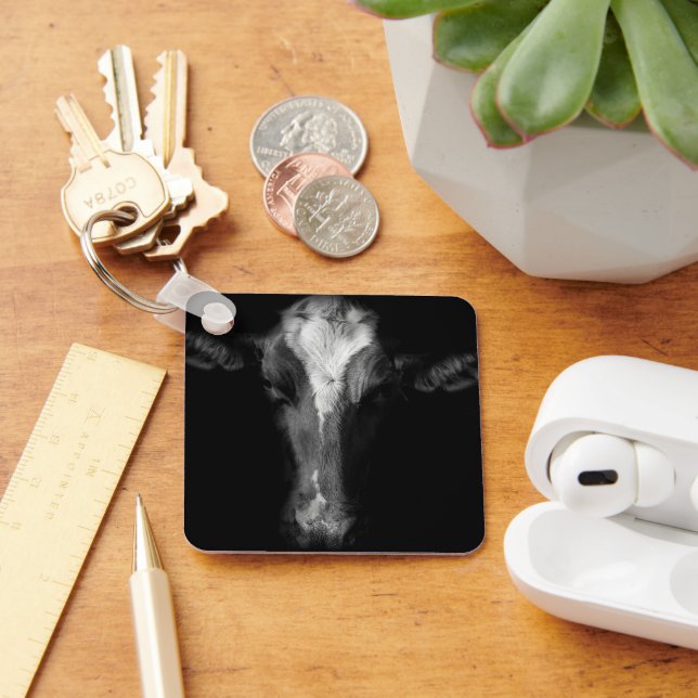 Farms | B&W Cow Head Shot Key Ring (Desk)