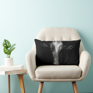 Farms   B&W Cow Head Shot Lumbar Cushion