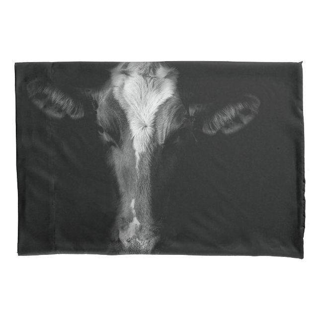 Farms | B&W Cow Head Shot Pillowcase (Front)