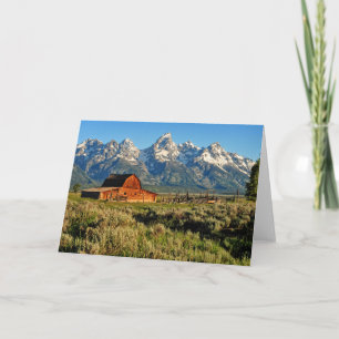 Farms Barn Shadowed by Snow Capped Mountains Card