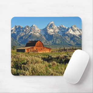 Farms   Barn Shadowed by Snow Capped Mountains Mouse Pad