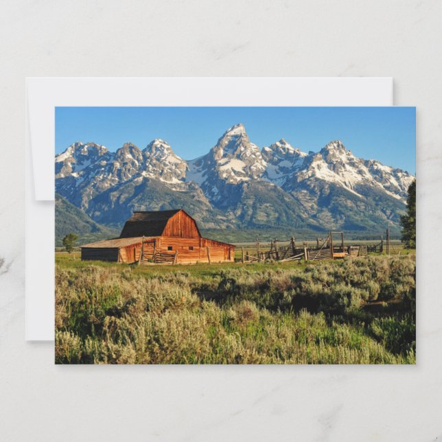 Farms | Barn Shadowed by Snow Capped Mountains Thank You Card (Front)