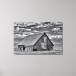 Farms BW American Flag Barn Scene Canvas Print