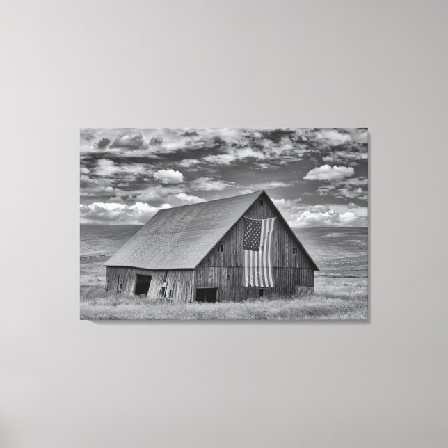 Farms | BW American Flag Barn Scene Canvas Print (Front)