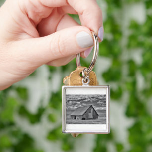 Farms BW American Flag Barn Scene Key Ring