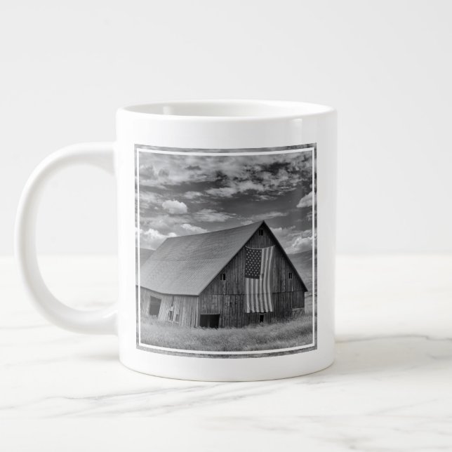 Farms | BW American Flag Barn Scene Large Coffee Mug (Left)