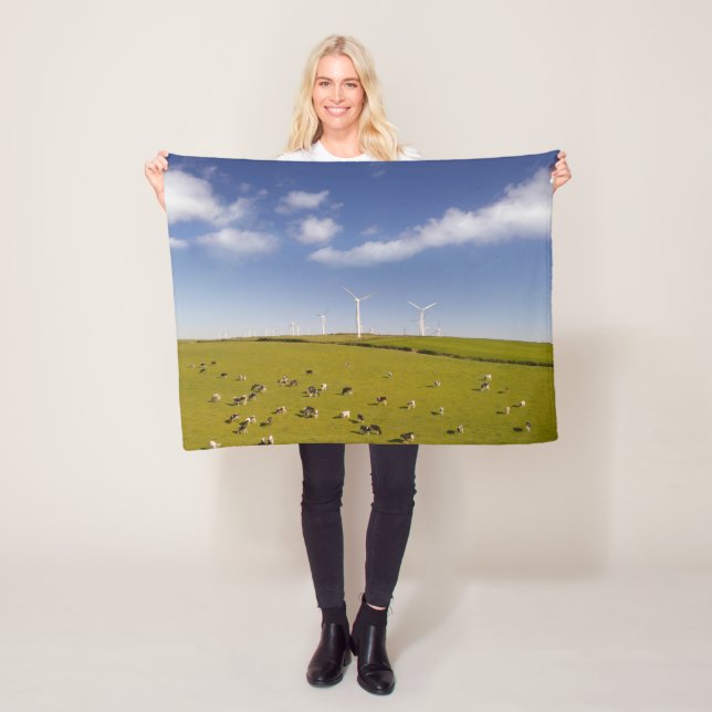 Farms | Cows Near Windmill Farm Fleece Blanket (In Situ)