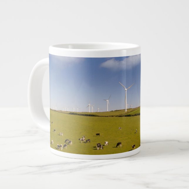 Farms | Cows Near Windmill Farm Large Coffee Mug (Front Left)