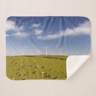 Farms Cows Near Windmill Farm Sherpa Blanket