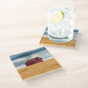 Farms   Old Red Barn Glass Coaster
