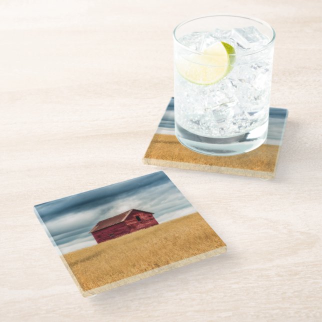 Farms | Old Red Barn Glass Coaster (Angled)