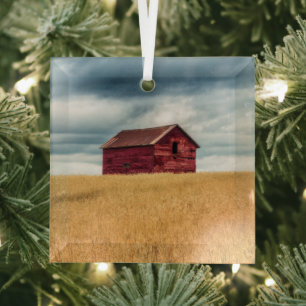 Farms Old Red Barn Glass Tree Decoration