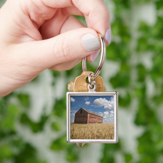 Farms | Old Red Barn in Wheat Field Key Ring (Hand)