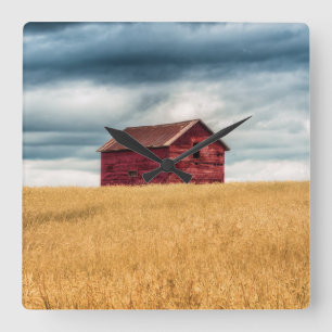 Farms   Old Red Barn Square Wall Clock
