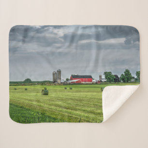 Farms Red Barn & Silo in Spring Sherpa Blanket