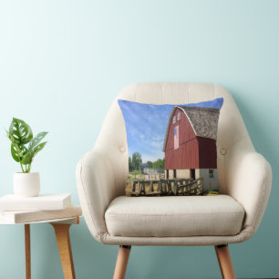 Farms Red Barn With American Flag Cushion