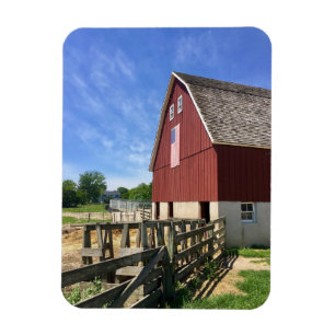 Farms   Red Barn With American Flag Magnet
