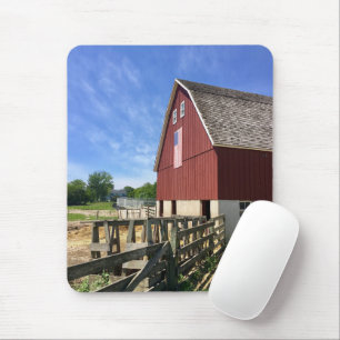 Farms   Red Barn With American Flag Mouse Pad