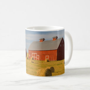 Farms Red Barns Near Hay Bales Coffee Mug