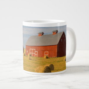 Farms   Red Barns Near Hay Bales Large Coffee Mug