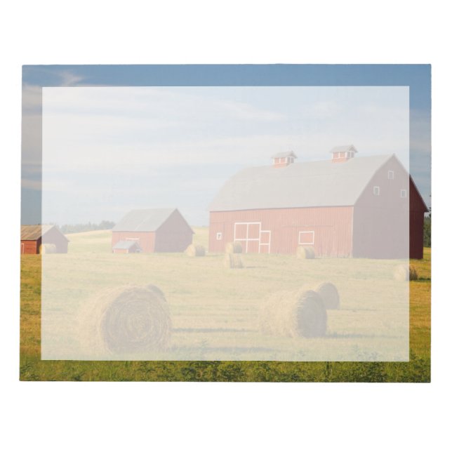 Farms | Red Barns Near Hay Bales Notepad (Front)
