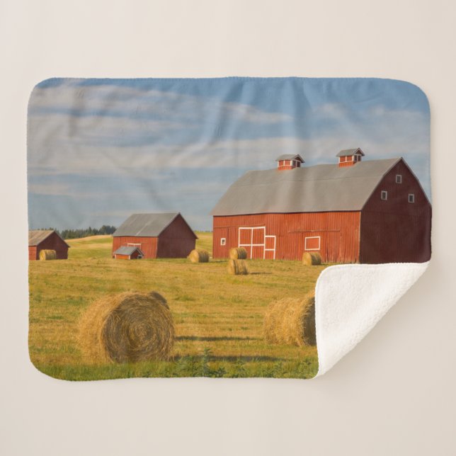 Farms | Red Barns Near Hay Bales Sherpa Blanket (Front (Horizontal))