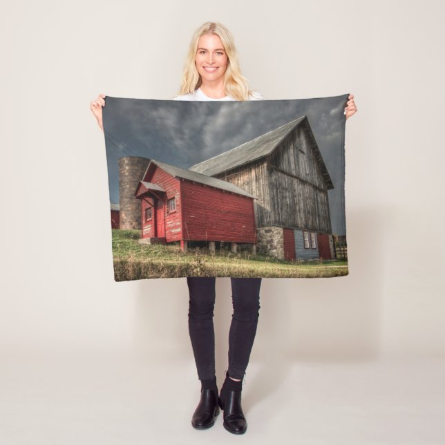 Farms | Red Wooden Barn in Michigan Fleece Blanket (In Situ)