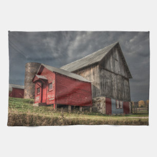 Farms Red Wooden Barn in Michigan Tea Towel