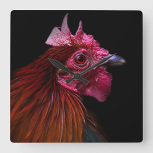 Farms   Rooster Head Shot Square Wall Clock
