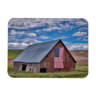 Farms Rustic Red Barn With American Flag Magnet