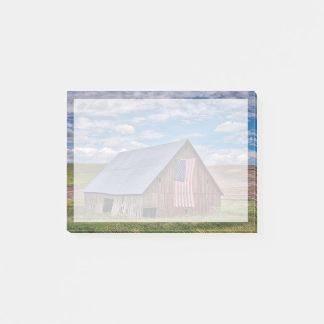 Farms | Rustic Red Barn With American Flag Post-it Notes (Front)