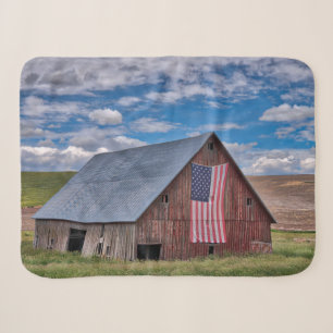 Farms   Rustic Red Barn With American Flag Sherpa Blanket