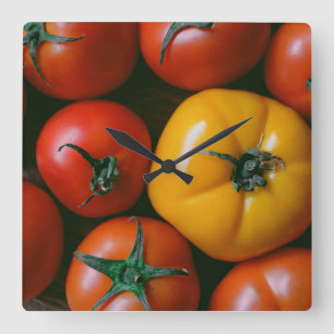 Farms   Shiny Red & Yellow Tomatoes Square Wall Clock