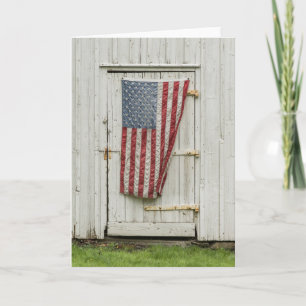 Farms White Barn Door With American Flag Card